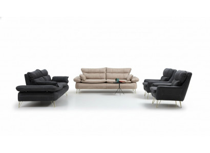 Sofagarnitur 3+3+1+1 Sëtzer Garnitur Schwaarz Sofa Fauteuil Sofas Set 4 Stéck