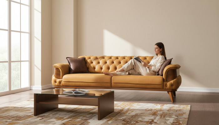 Dreiplazeg Sofaleieder Couches Sofas Luxus Couch Chesterfield Western USA Giel