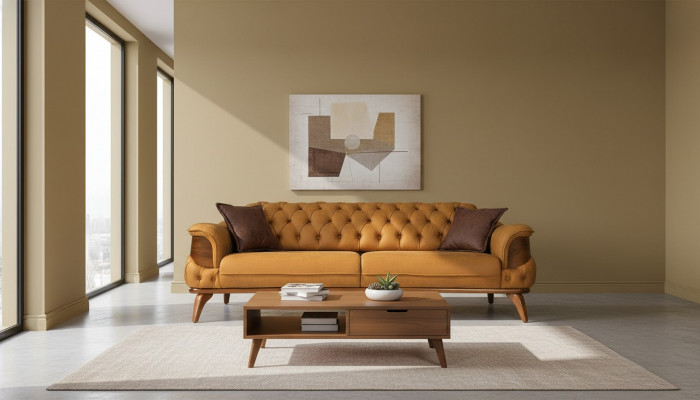 Dreiplazeg Sofaleieder Couches Sofas Luxus Couch Chesterfield Western USA Giel