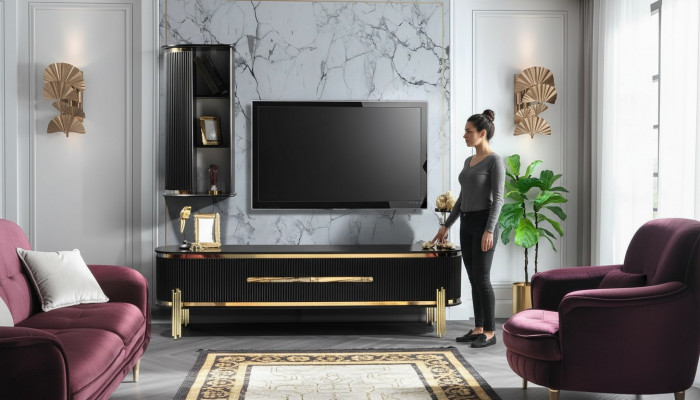 TV-Schaf Luxus Sideboard Miwwelen Kommode Wunnzëmmerschaaf Schief Regal Holz