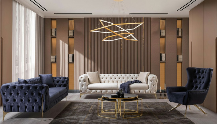 Sofagarnitur Blo Sofa Luxus Sofas Still 3+3+1 Sëtzer Chesterfield Design Samt
