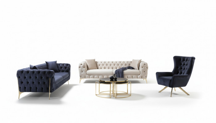 Sofagarnitur Blo Sofa Luxus Sofas Still 3+3+1 Sëtzer Chesterfield Design Samt