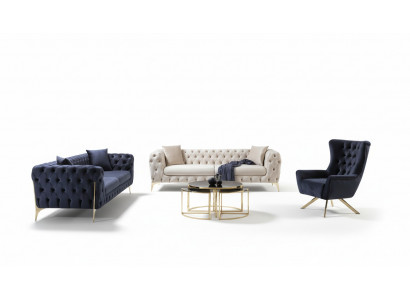 Sofagarnitur Blo Sofa Luxus Sofas Still 3+3+1 Sëtzer Chesterfield Design Samt
