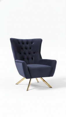 Luxuriéise bloe Chesterfield-Fauteuil mat Samtpolsterung fir d'Wunnzëmmer