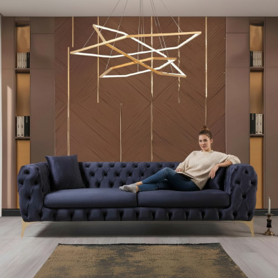 Däisëtzer Sofa Luxus Chesterfield 3 Sëtzer Couches Blo Sofas Samett Nei Couch