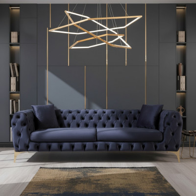 Däisëtzer Sofa Luxus Chesterfield 3 Sëtzer Couches Blo Sofas Samett Nei Couch
