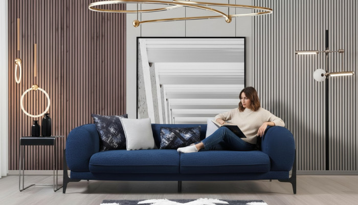 Luxus Dräisëtzer Sofa 3 Sëtzer Sofas Sëtz Design Modern Miwwelen Couchen Blo Nei