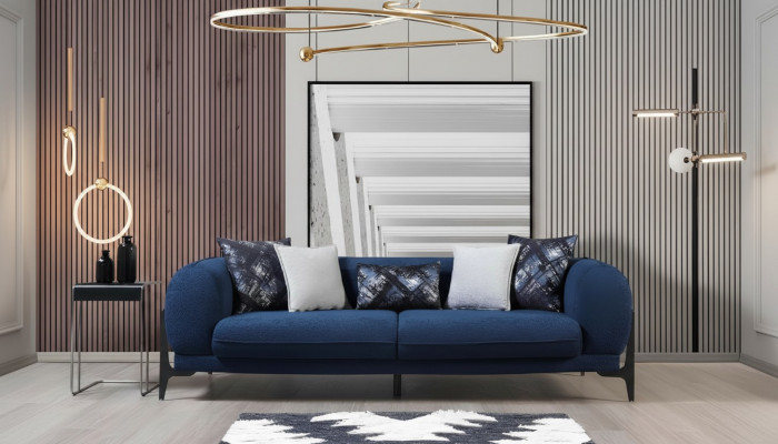 Luxus Dräisëtzer Sofa 3 Sëtzer Sofas Sëtz Design Modern Miwwelen Couchen Blo Nei