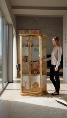 Klassesch Vitrin Glas Holz Schaf Vitrin Luxus Miwwelen Gold Kommode Italien