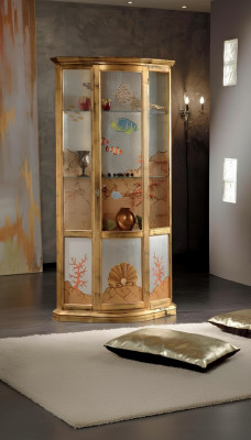 Klassesch Vitrin Glas Holz Schaf Vitrin Luxus Miwwelen Gold Kommode Italien