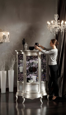 Vitrinnen Glas Schaf Vitrin Wunnzëmmer Holz Anrichte Luxus Miwwelen Regal Nei