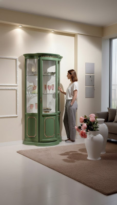 Hallef Schaf Vitrine Glas Schaf Vitrine Holz Wunnzëmmer Luxus Gréng Kommode