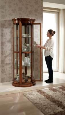 Klassesch Vitrinen Glas Schaf Vitrine Holz Wunnzëmmer Luxus Braun Anrichte