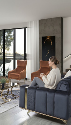Fauteuil Einsëtzer Luxus Polster Miwwelen Wunnzëmmer Brong Fauteuil Textil Lounge Nei