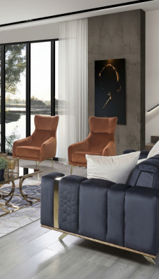 Fauteuil Einsëtzer Luxus Polster Miwwelen Wunnzëmmer Brong Fauteuil Textil Lounge Nei