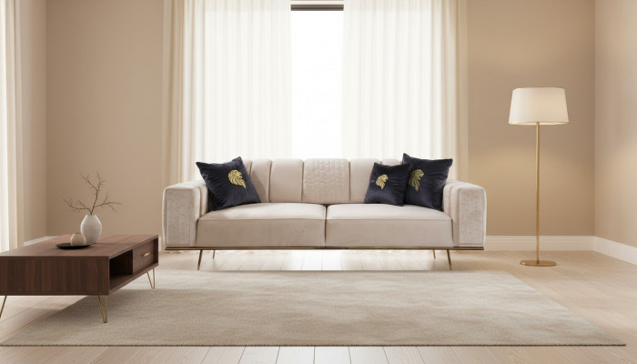 Moderne Sofa 4-Sëtz Design Wunnzëmmer Polster Holz Polster Moderne Luxus