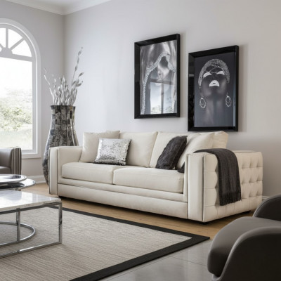 Klassesch Chesterfield Dräisëtzer Miwwel Canapé Luxus Couche beige 3 Sëtz Canapéën