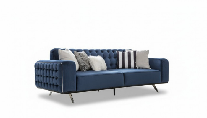Klassesch Chesterfield Dräisëtzer Miwwel Sofa Luxus Couchen Blo 3 Sëtz Sofas