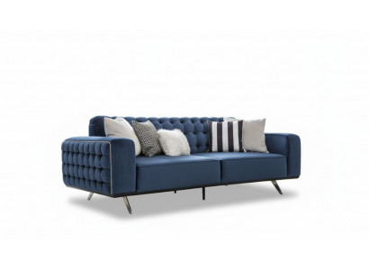 Klassesch Chesterfield Dräisëtzer Miwwel Sofa Luxus Couchen Blo 3 Sëtz Sofas