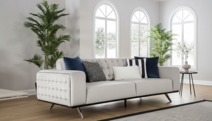 Luxus Wunnzëmmer Sofa 2 Sëtz Zweisëtzer Wäiss Couch Chesterfield Couchen Nei