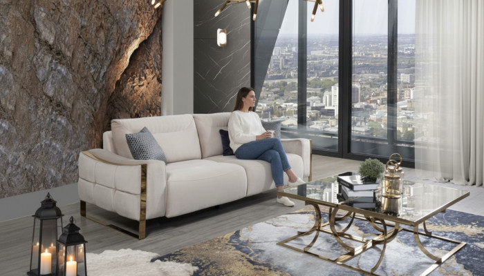 Klassesche Sofa 3 Sëtz Design Wunnzëmmer Polster Holz Polster Modern Luxus Wäiss