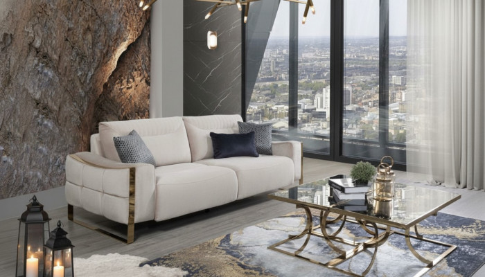 Klassesche Sofa 3 Sëtz Design Wunnzëmmer Polster Holz Polster Modern Luxus Wäiss