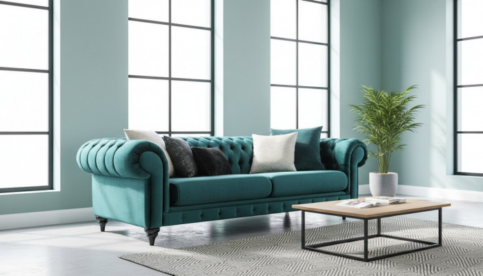 Klassesch Chesterfield Drësëtzer Miwwel Sofa Luxus Couchen Gréng 3 Sitz Sofas