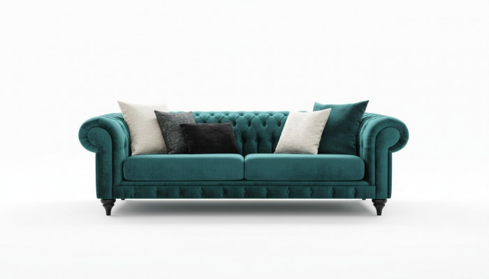 Klassesch Chesterfield Drësëtzer Miwwel Sofa Luxus Couchen Gréng 3 Sitz Sofas