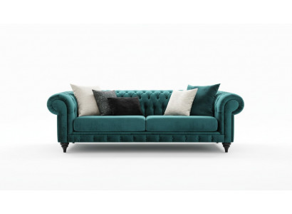 Klassesch Chesterfield Drësëtzer Miwwel Sofa Luxus Couchen Gréng 3 Sitz Sofas