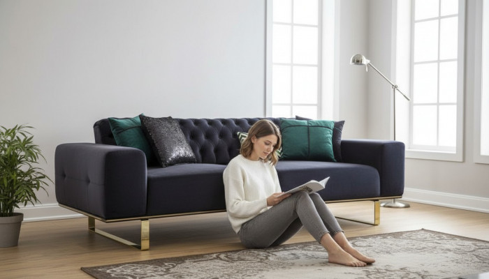 Modern Sofa 4 Sëtz Design Wunnzëmmer Polster Holz Polster Modern Luxus