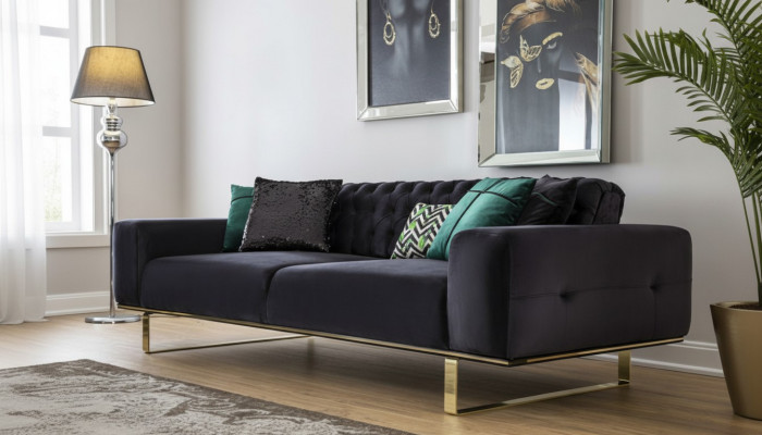 Modern Sofa 4 Sëtz Design Wunnzëmmer Polster Holz Polster Modern Luxus