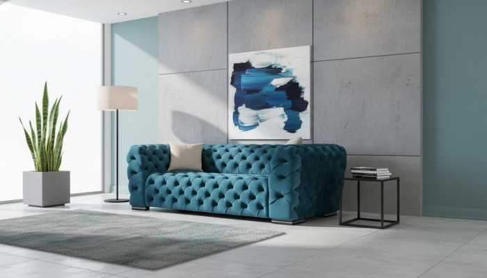 Chesterfield Sofa 4 Sëtz Design Wunnzëmmer Polster Holz Polster Luxus Blo