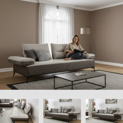 Luxus Dräi-Sëtz Modern Canapé Miwwel Gro Couchen Klassesch Sofas Stoff Textil