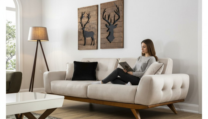 Klassesch Sofa 2 Sëtz Design Wunnzëmmer Polster Holz Lieder Modern Luxus Beige