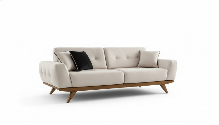 Klassesch Sofa 2 Sëtz Design Wunnzëmmer Polster Holz Lieder Modern Luxus Beige