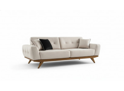 Klassesch Sofa 2 Sëtz Design Wunnzëmmer Polster Holz Lieder Modern Luxus Beige