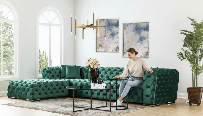 Canapé d'angle en L Form Sofa Canapé Design Canapéen Polster Textil Nei Eck Garnitur Gréng
