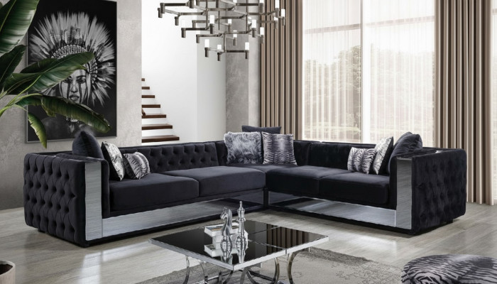 Schwaarz Chesterfield Polstersofa Ecksofa Garnitur Polster Luxus Eck Sofas