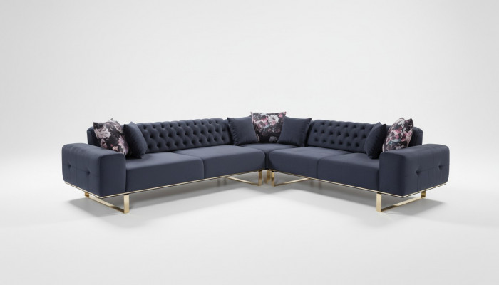 Eckcanapé Canapé Polster Miwwel Garnitur Chesterfield Eckgarnitur Canapé Stoff