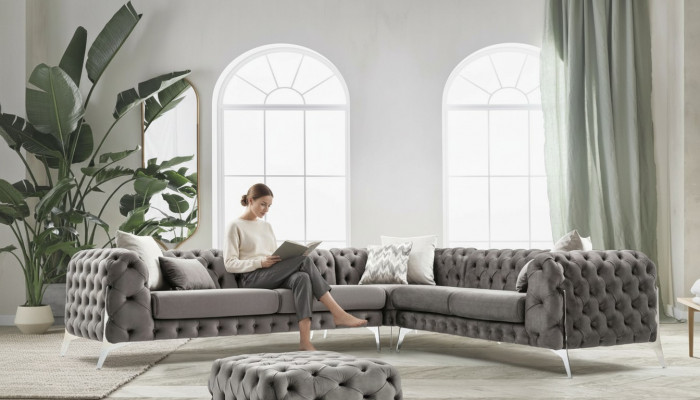Grau Chesterfield gepolstert Sofa Ecksofa Garnitur Polster Luxus Ecke Sofas Nei