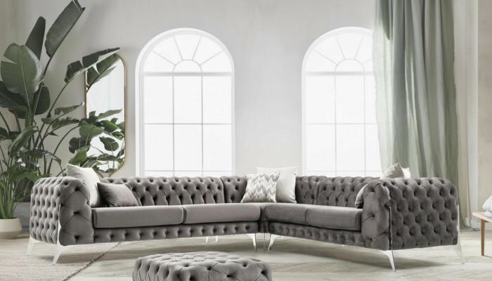 Grau Chesterfield gepolstert Sofa Ecksofa Garnitur Polster Luxus Ecke Sofas Nei
