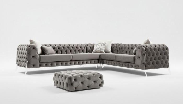 Grau Chesterfield gepolstert Sofa Ecksofa Garnitur Polster Luxus Ecke Sofas Nei