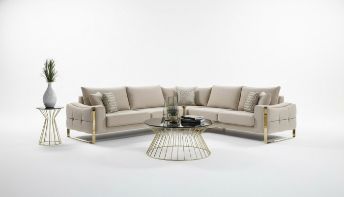 Ecksofa L Form Sofa Canapé Design Canapéë Polster Textil Eck Garnitur Beige
