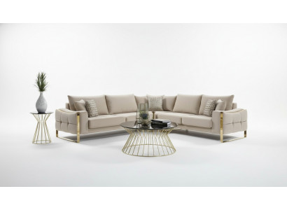 Ecksofa L Form Sofa Canapé Design Canapéë Polster Textil Eck Garnitur Beige