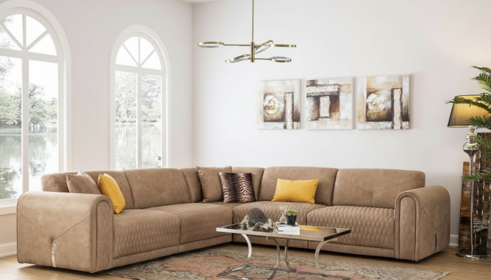 Textil Canapé Couch Ecksofa Eckgarnitur Polstersofas Couchelen Miwwelen Stoff