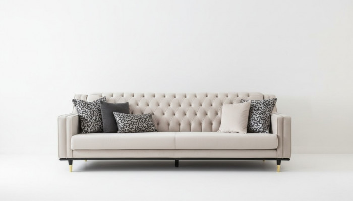 Klassesch Chesterfield Drësëtzeger Miwwel Sofa Luxus Couchen Beige 3 Sëtz Sofaen