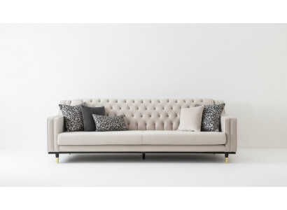 Klassesch Chesterfield Drësëtzeger Miwwel Sofa Luxus Couchen Beige 3 Sëtz Sofaen