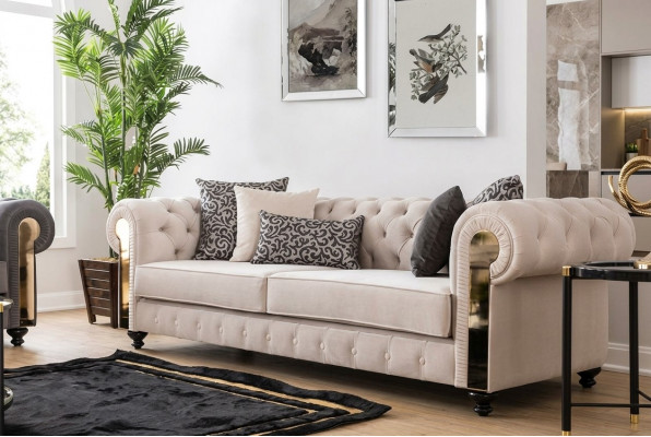 Chesterfield Sofa 3 Sëtz Design Wunnzëmmer Polster Holz Lieder Modern Luxus