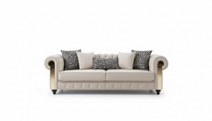 Chesterfield Sofa 3 Sëtz Design Wunnzëmmer Polster Holz Lieder Modern Luxus