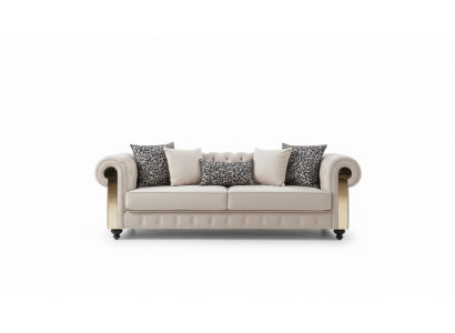Chesterfield Sofa 3 Sëtz Design Wunnzëmmer Polster Holz Lieder Modern Luxus